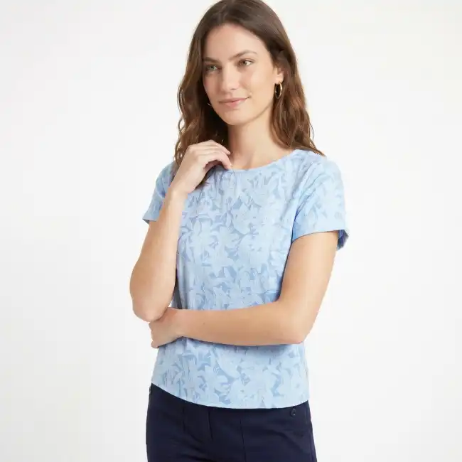 Mosquitie, blue printed linen and cotton blouse