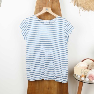 Zée, linen & cotton striped top bleu