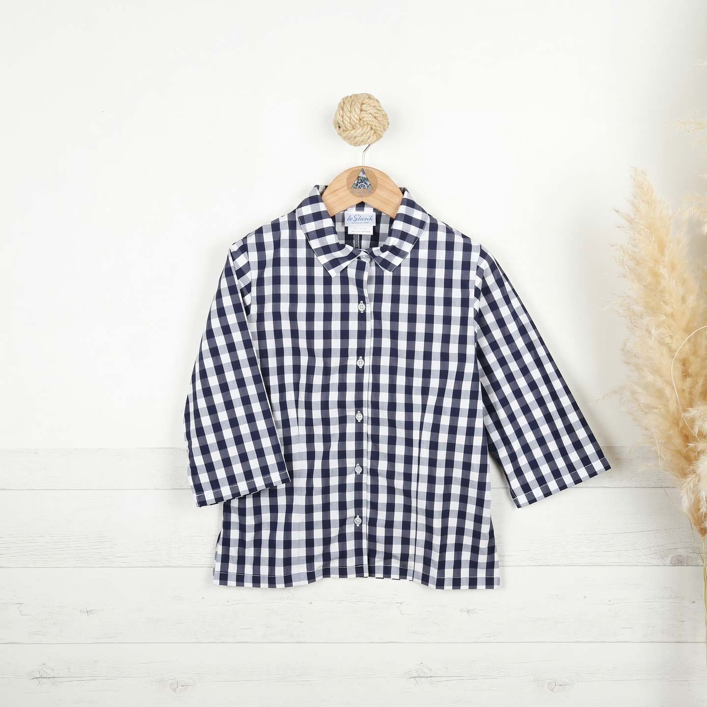 Mérida, Gingham Blouse with 3/4 sleeves