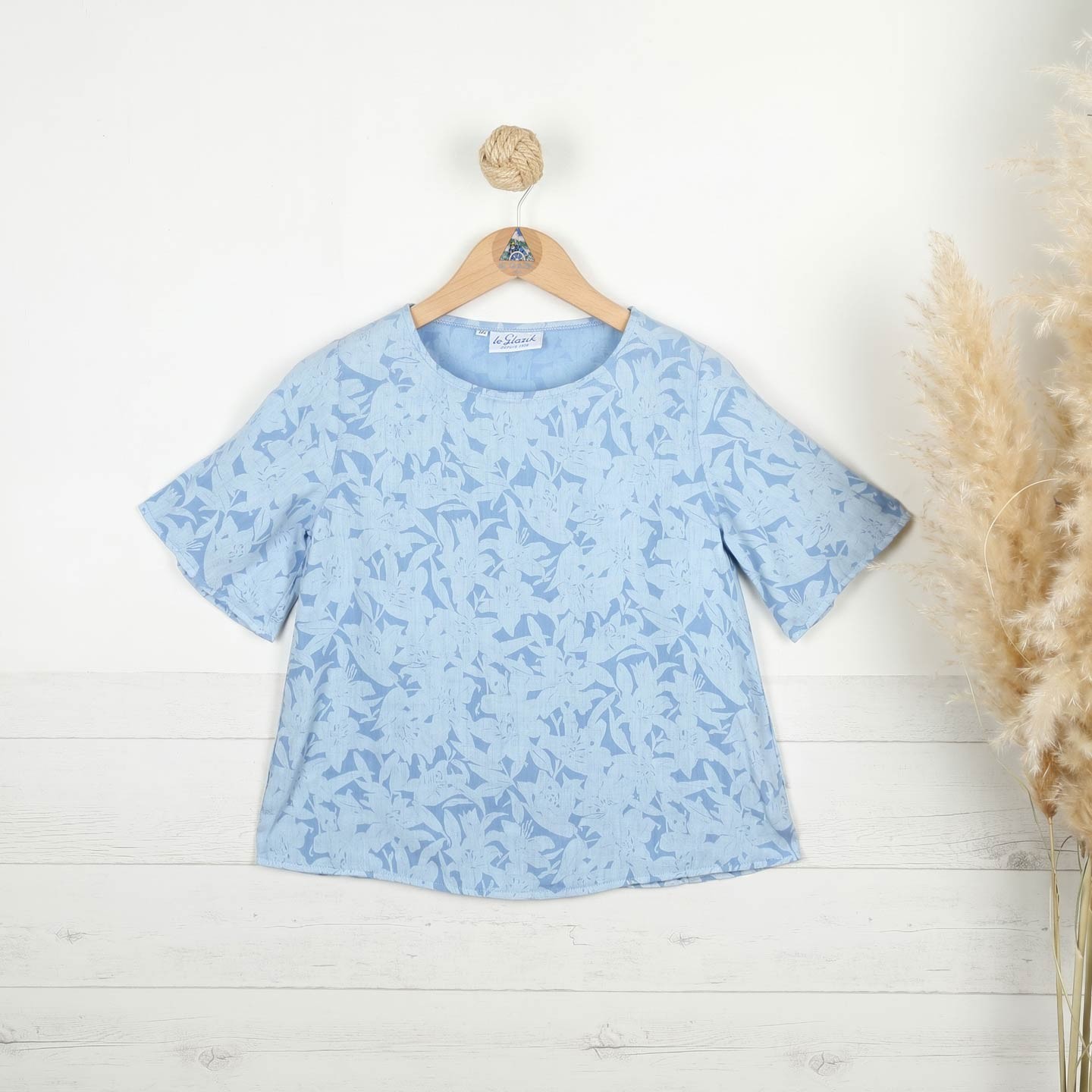 Mosquitie, blue printed linen and cotton blouse