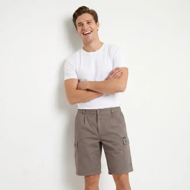 Blavet, Bermuda shorts with a side pocket in stretch gabardine praline