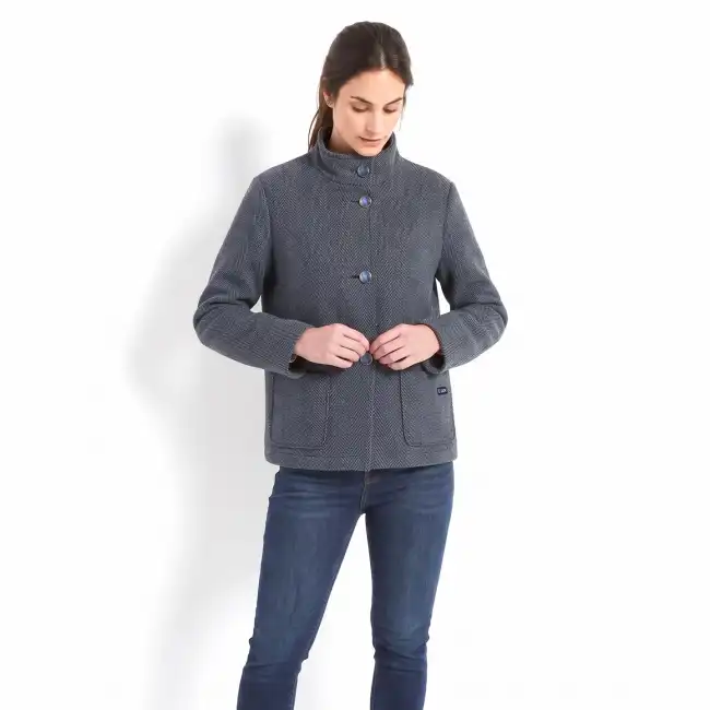 Nina, Veste Courte en Drap Chevrons ciel