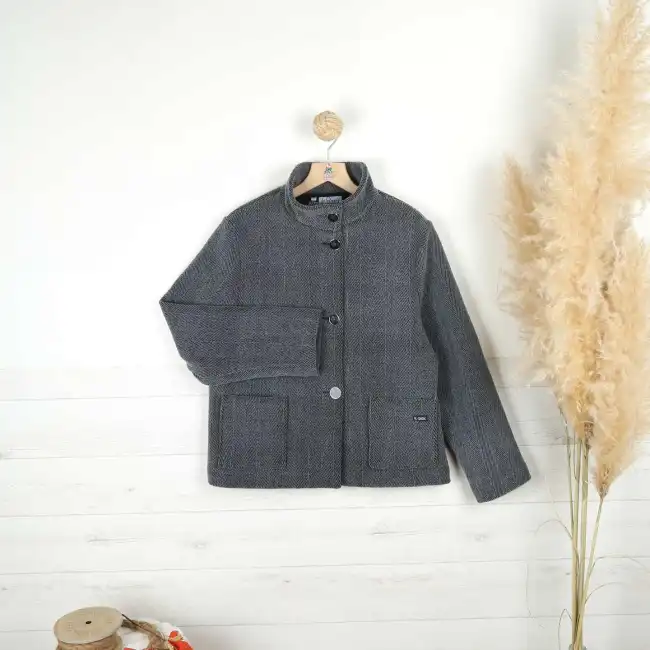 Nina, Veste Courte en Drap Chevrons