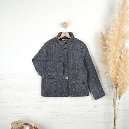 Nina, Veste Courte en Drap Chevrons ciel