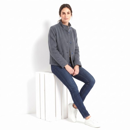 Nina, Veste Courte en Drap Chevrons ciel