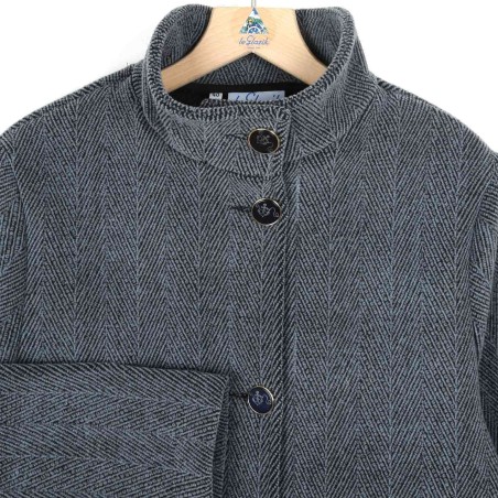 Nina, Veste Courte en Drap Chevrons ciel