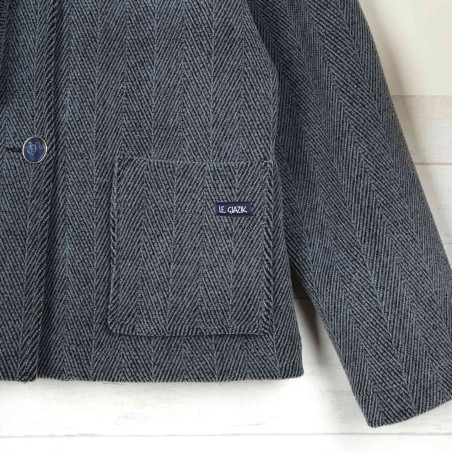 Nina, Veste Courte en Drap Chevrons ciel