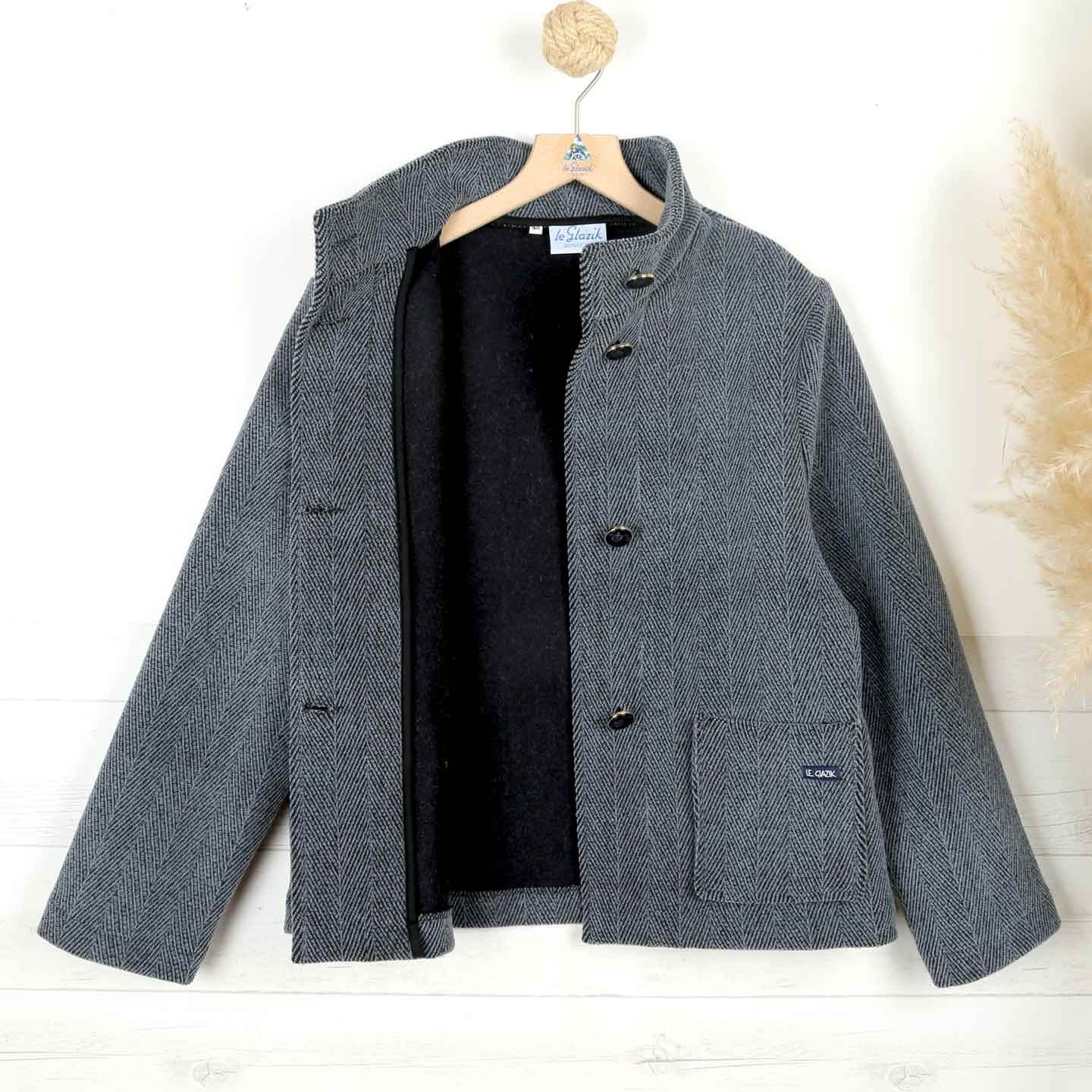 Nina, Veste Courte en Drap Chevrons