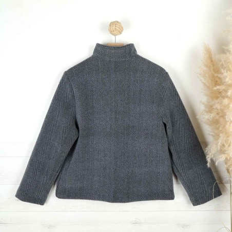Nina, Veste Courte en Drap Chevrons ciel
