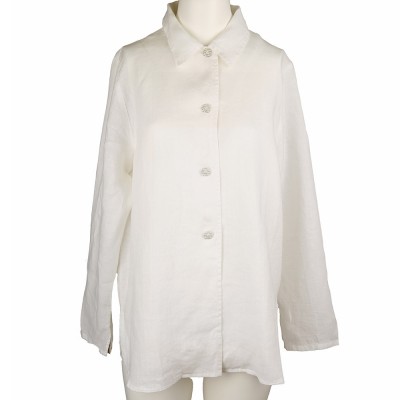 Malia, Linen blouse 4 buttons and collar white