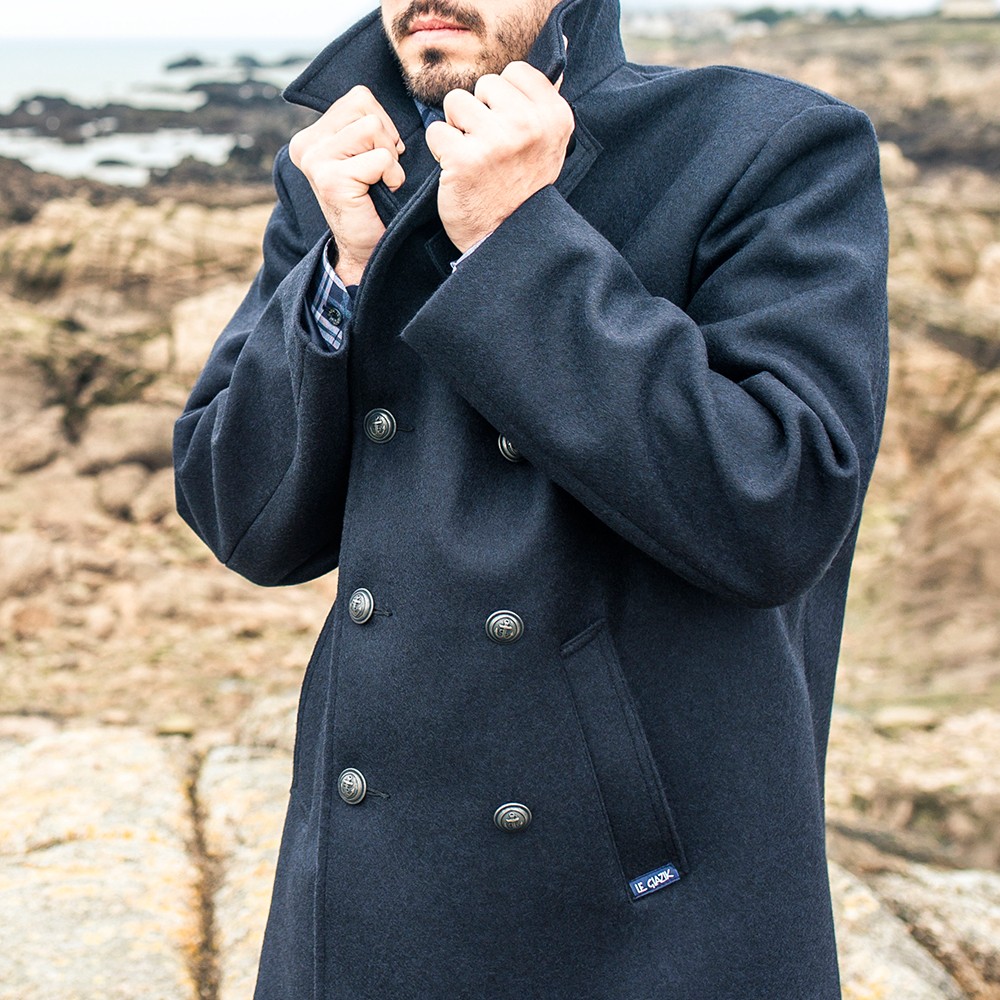 manteau 3 4 homme bleu marine