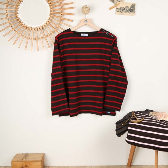 Turballe, brushed cotton boat neck sweater Cacao Kermes